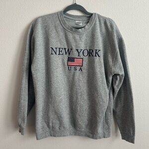 USA New York Flag Graphic Sweatshirt Crewneck Pullover Grey Large WALI
